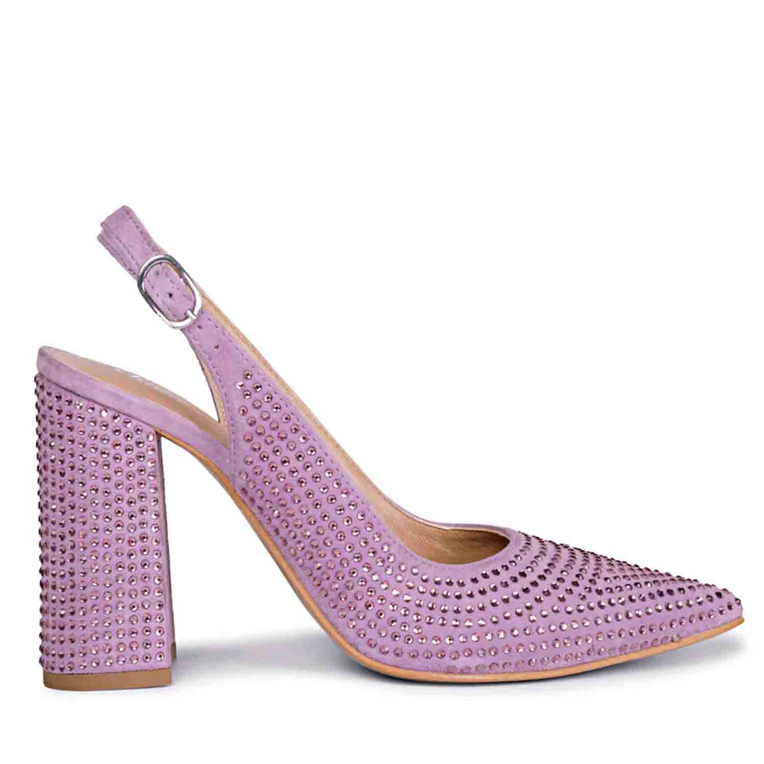 Saint Alyssa Crystal Embellished Purple Leather Heels – SaintG India