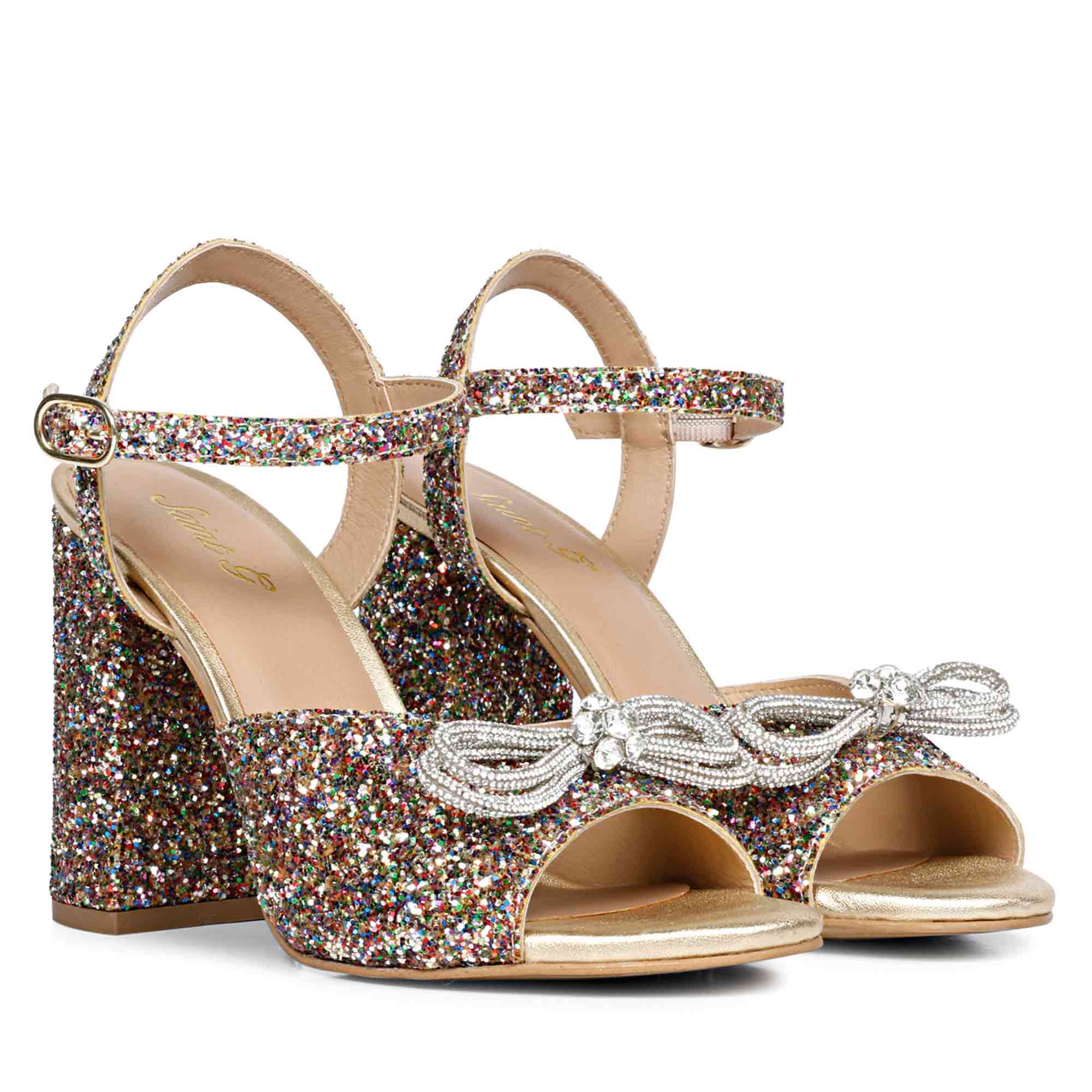 Amazon.com | Allegra K Women's Glitter Ankle Strap Block Heels Gold Sandals  6 M US | Heeled Sandals