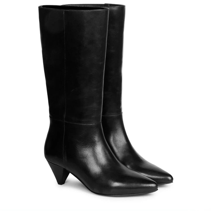 Saint Celestina Black Leather Cone Heel Calf Boots - SaintG India