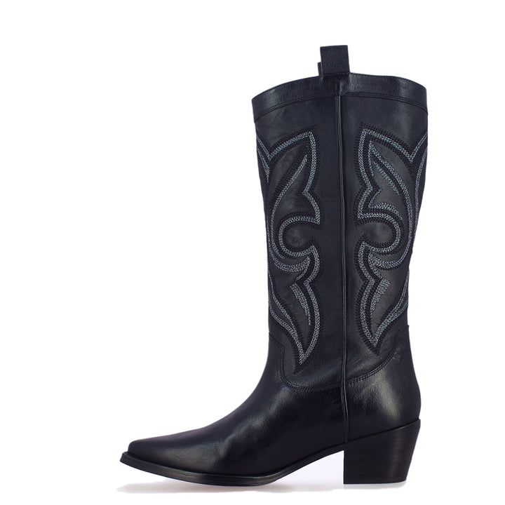 Saint Ashley Black Leather cowboy Calf Length Boots - SaintG India