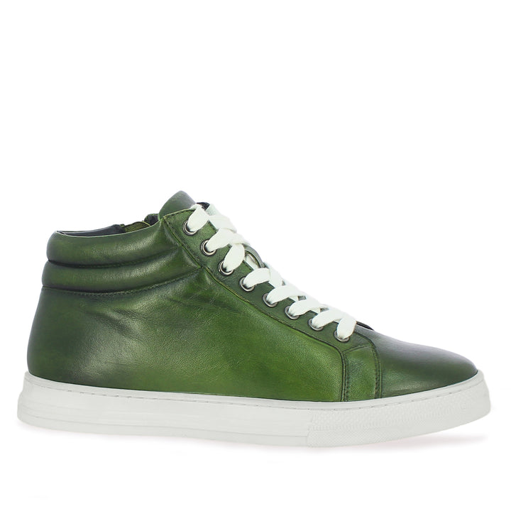 Green Leather Handcrafted Sneakers for mens