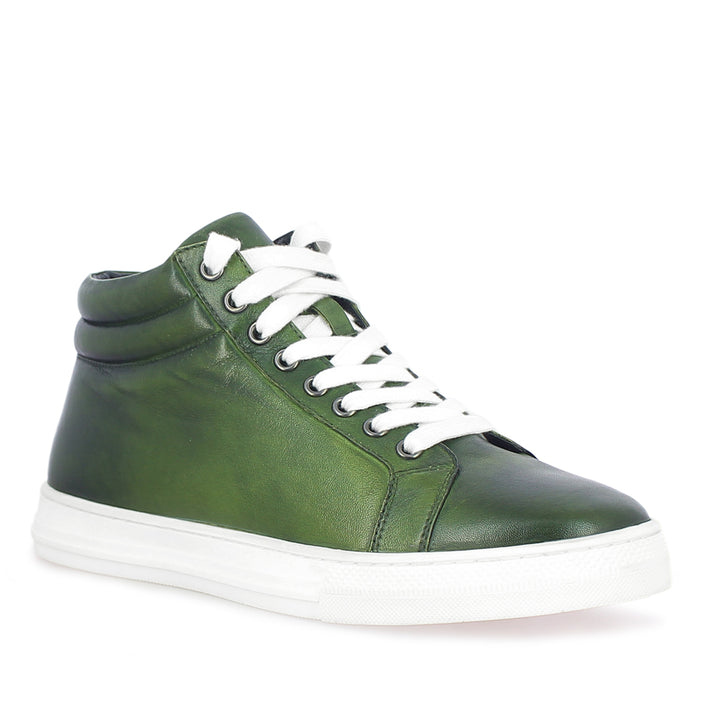 Saint Lamberto Green Leather Handcrafted Sneakers.