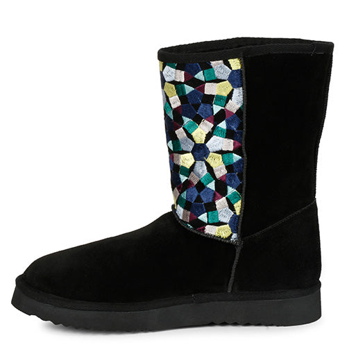 Fashionable Saint Benito Boots with Multi Embroidery - Black Suede