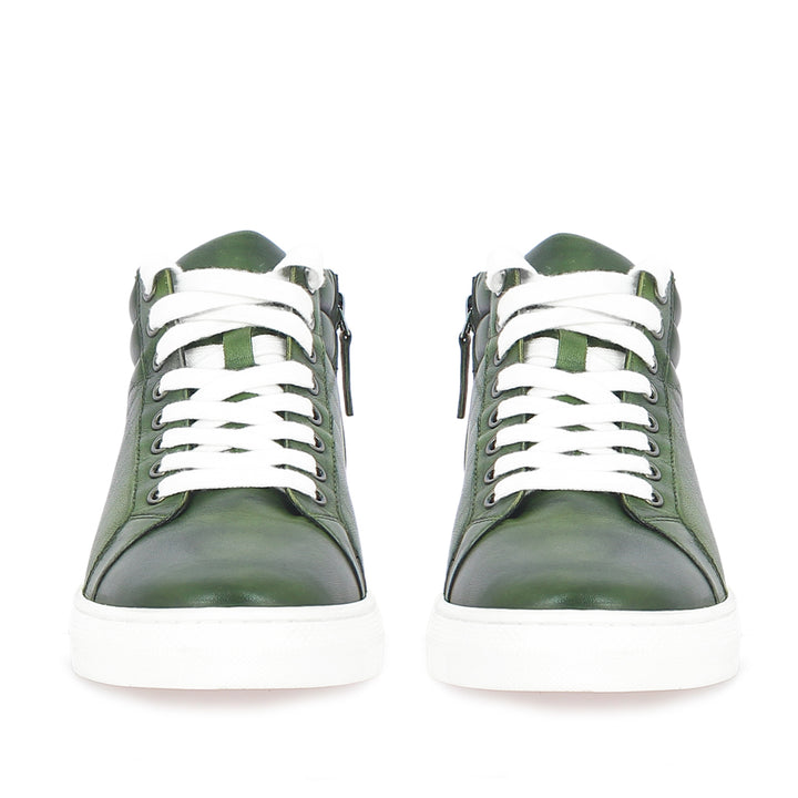 Saint Lamberto Green Leather Handcrafted Sneakers.