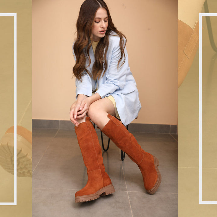 Saint Janet Wood Suede Leather Pull On Knee High Boots