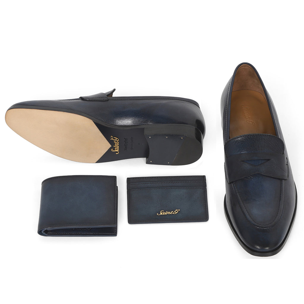 Saint Lukonin Toned Navy Leather Loafers With Set - SaintG India