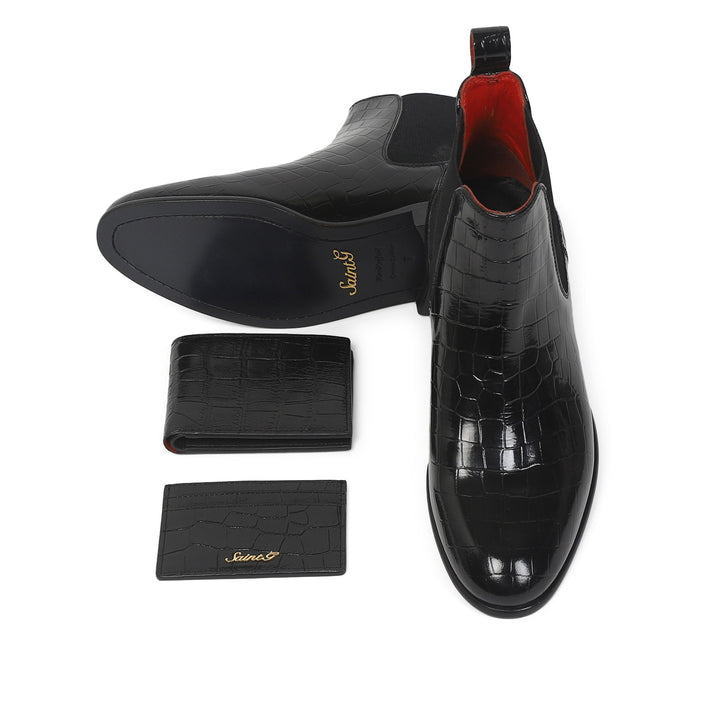 Saint Eadred Black Croco Patent Shiny Leather With Set - SaintG India