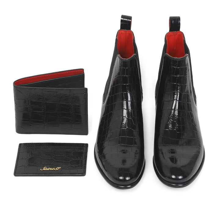 Saint Eadred Black Croco Patent Shiny Leather With Set - SaintG India