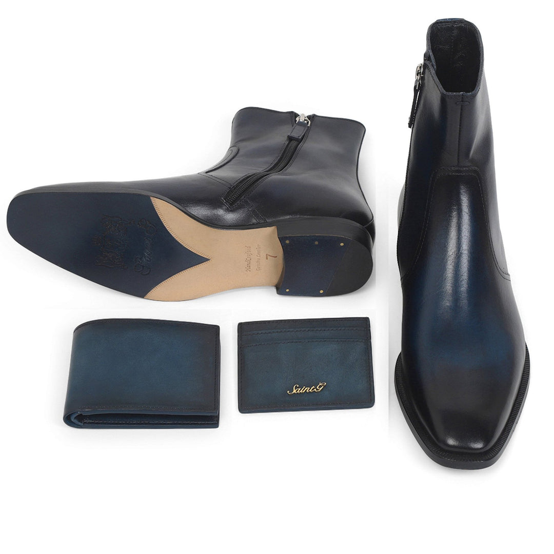 Saint Conrad Blue Leather Ankle Boot With Set - SaintG India