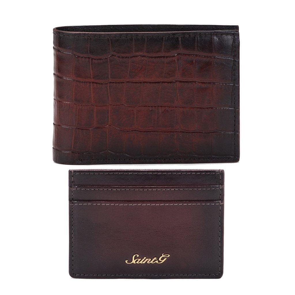 Brown Croco Leather Men's Wallet Set - SaintG India