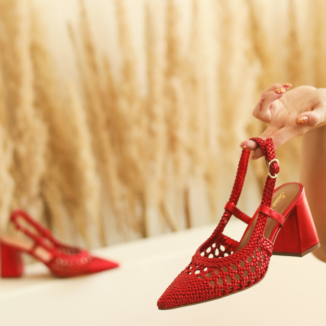 Luxurious Red Block Heels - Saint Fabienne Handcrafted