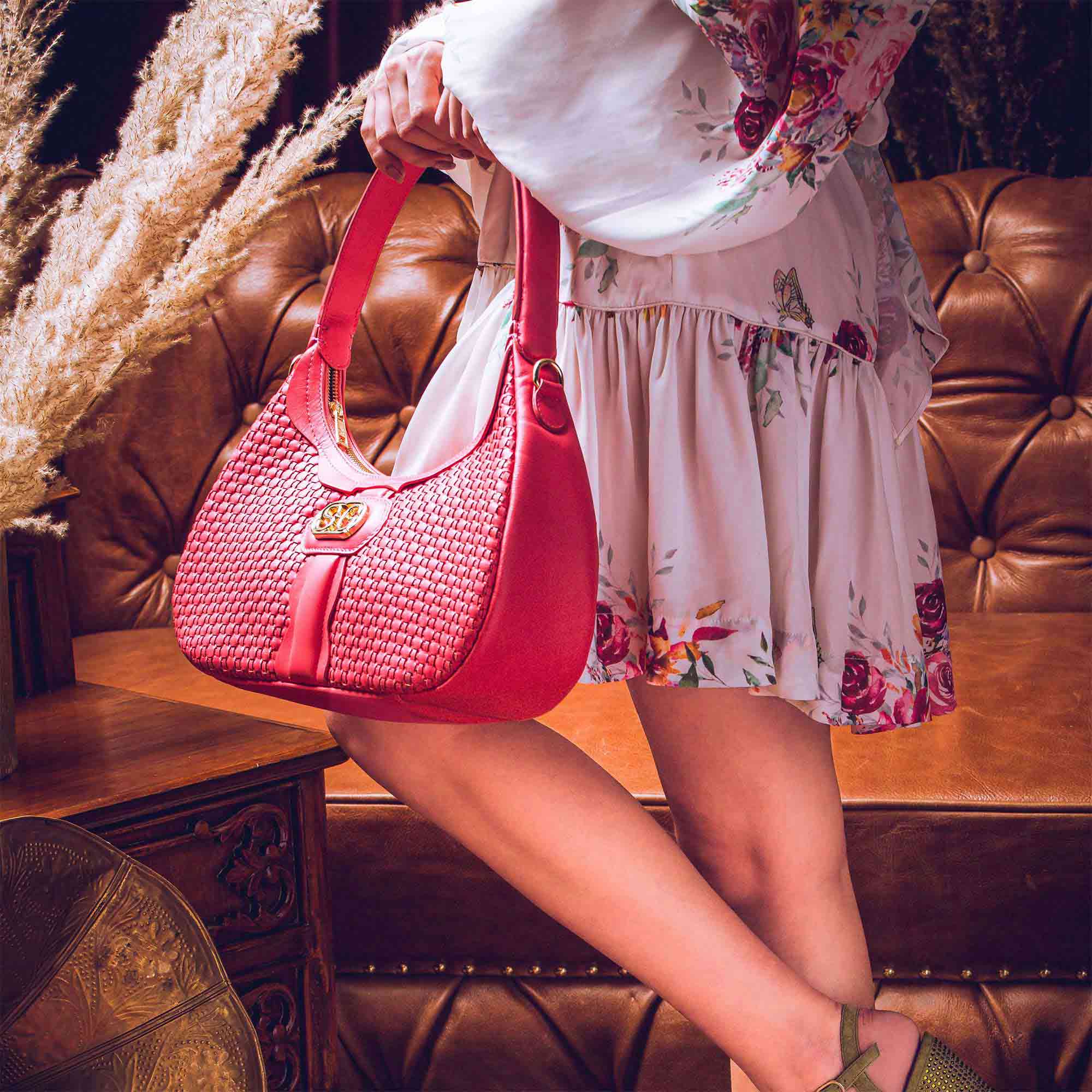 Red Leather Hobo Bags Shoulder Handbags for Office Lady | Baginning