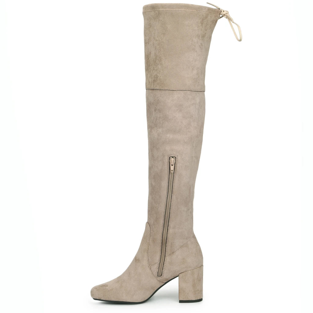 Chic above-the-knee stretch suede boots