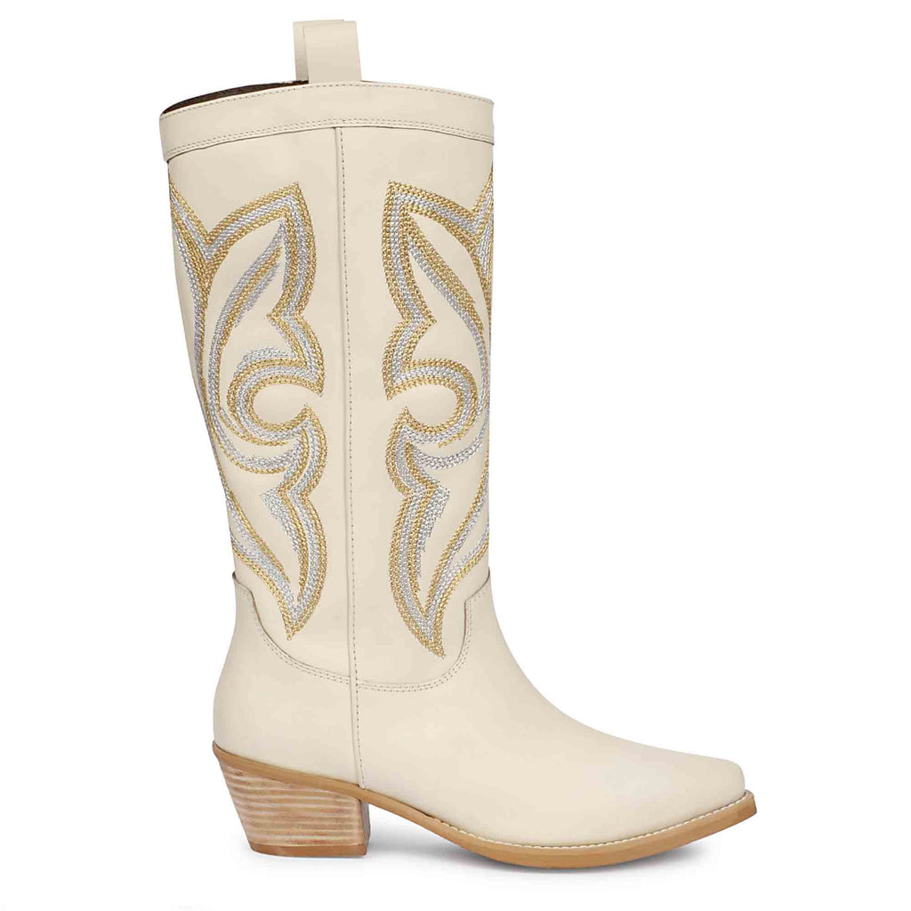 Saint Martina White Stitched Leather Handcrafted Cowboy Boots