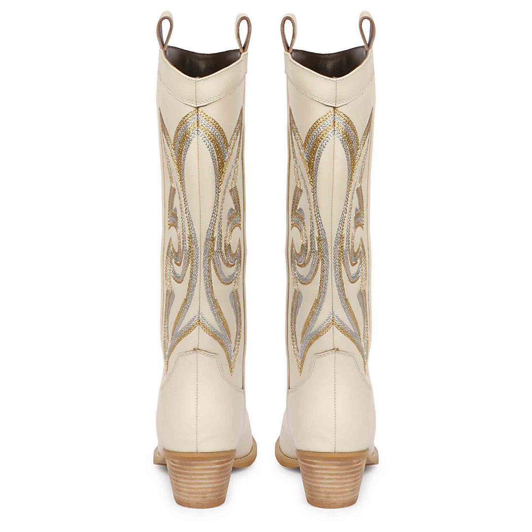Saint Martina Off White Stitched Leather Cowboy Boots