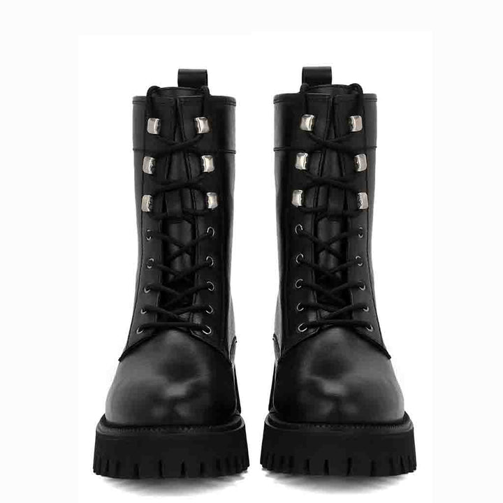 Sleek and stylish Saint Anastasia black leather lace-up high ankle boots for a bold and fashionable look