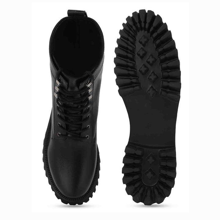 Sleek and stylish Saint Anastasia black leather lace-up high ankle boots for a bold and fashionable look