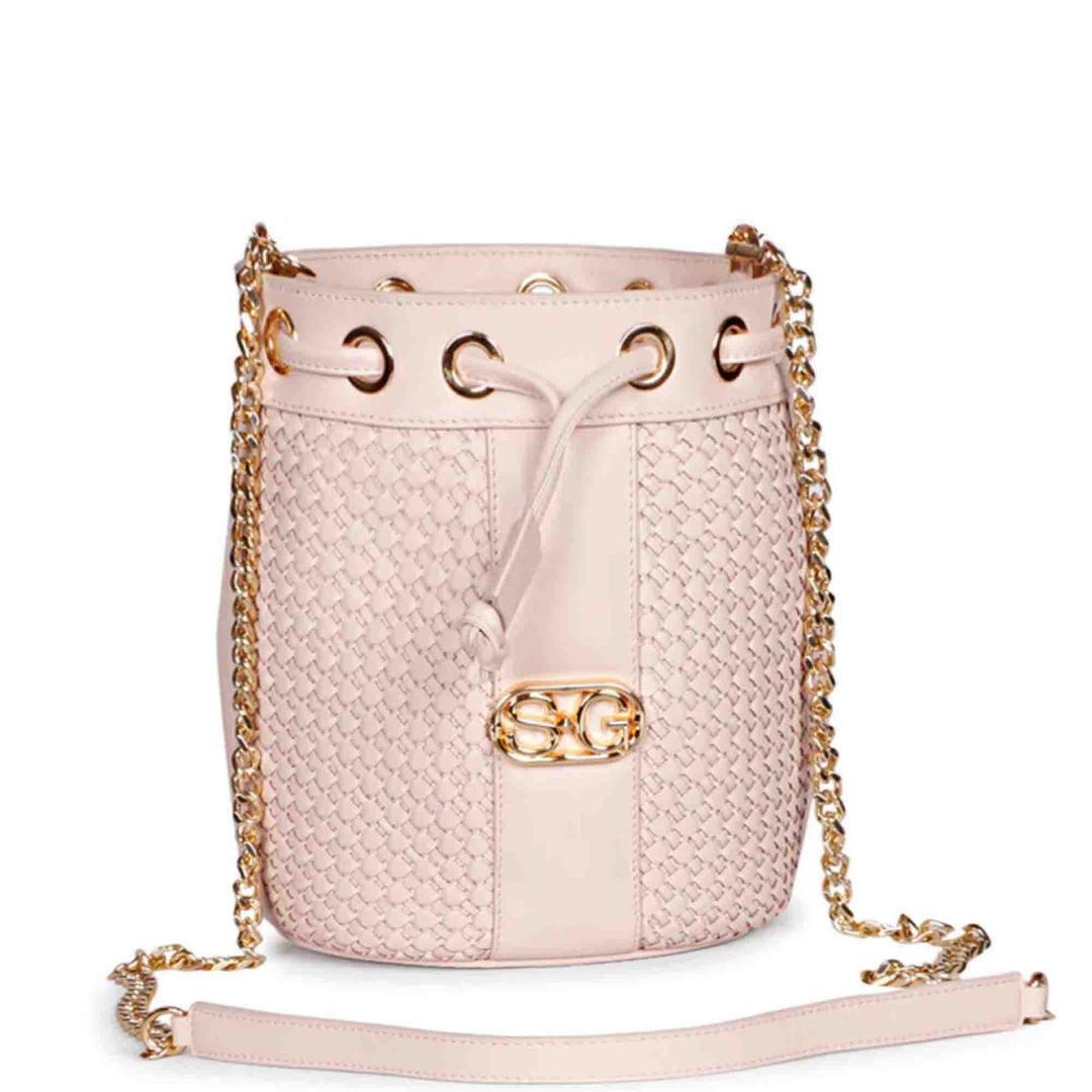 Halsey Pink Blush Hand Woven Leather Bucket Bags