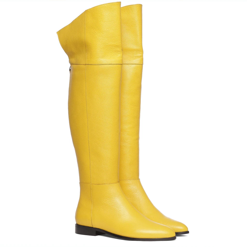 Saint Grace Yellow Leather Above The Knee Boots – SaintG India