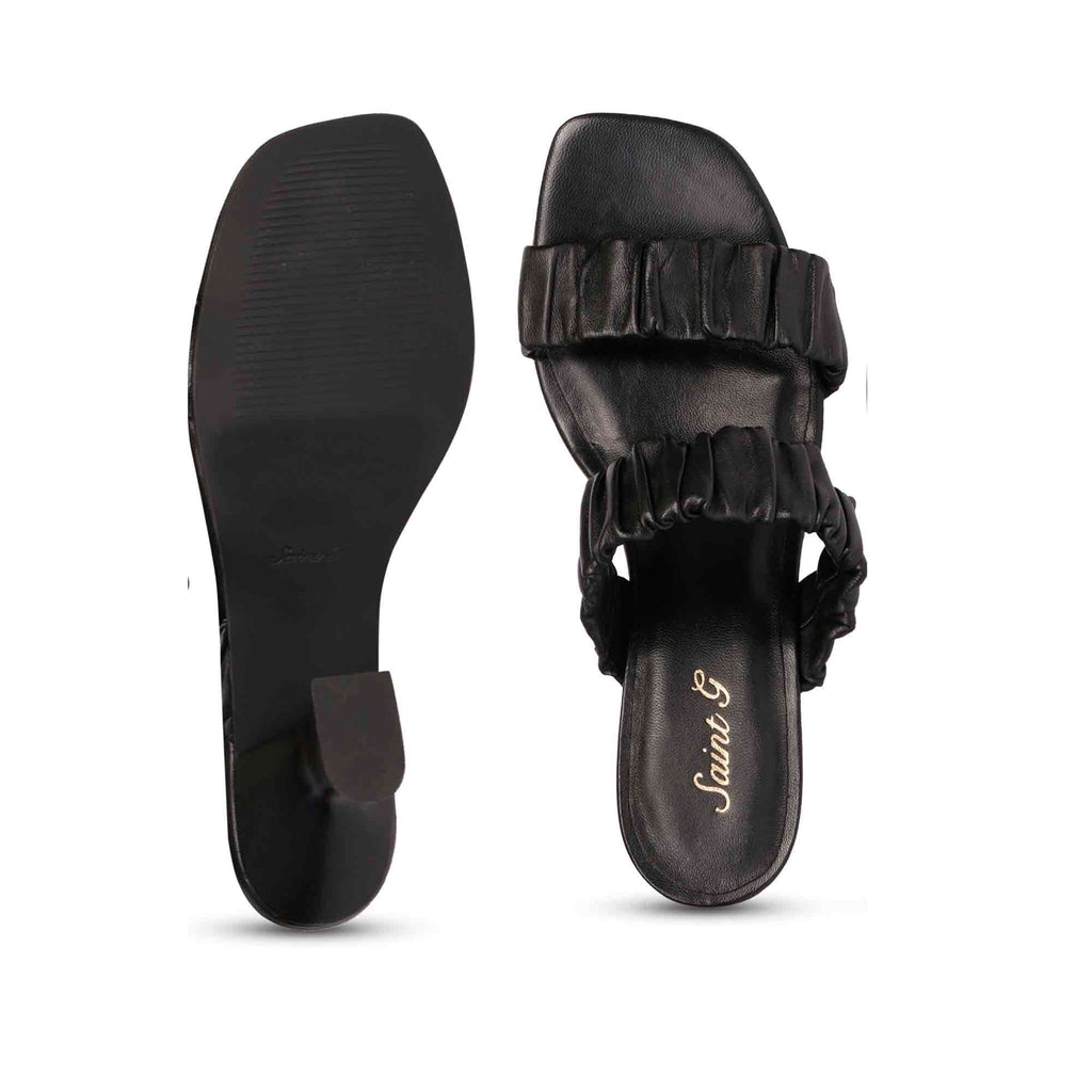 Saint Ariana Black Leather Mid Stiletto Heels