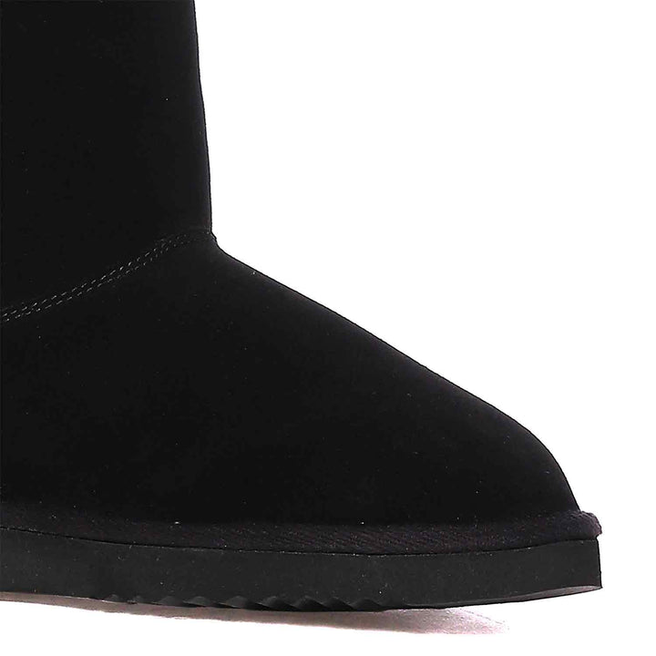 Saint Aurelia Buckle Decorative Black Suede Leather Snug Boots