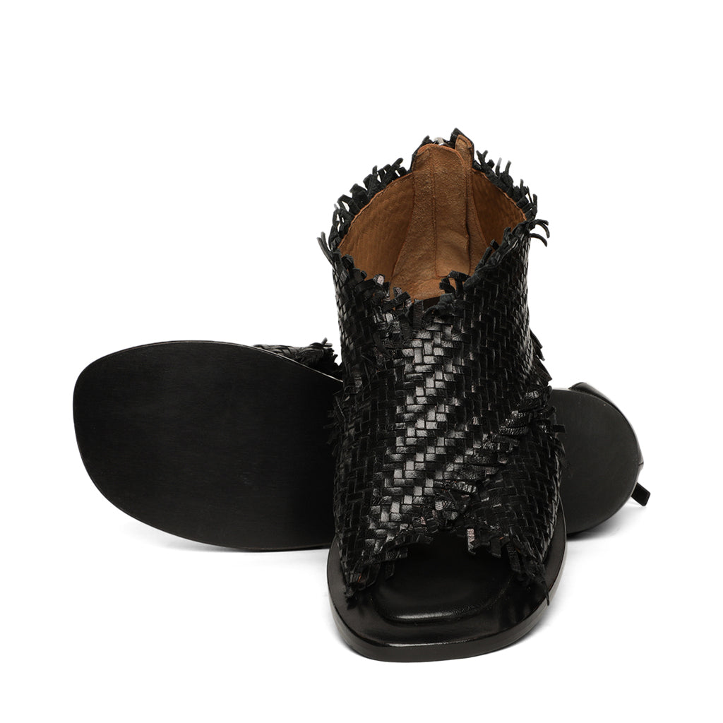 Saint Filomena Black Woven Leather Back Zip Sandals