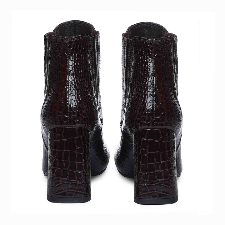 Saint Edwina Brown Croc Embossed Vegan Leather Ankle Boots