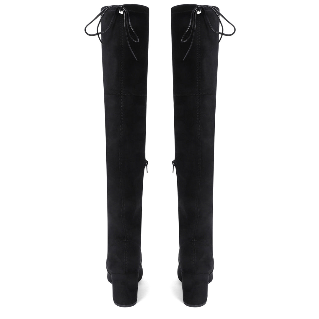 Elegant Saint Luisa Over-the-Knee Boots in Black Stretch Suede