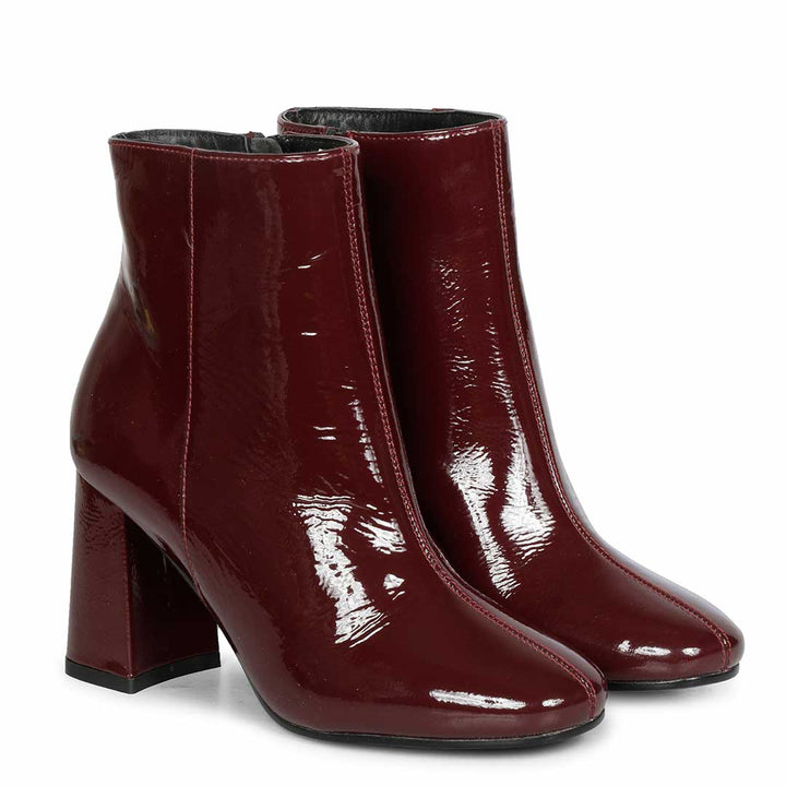 Saint Graziella Maroon Crackle Patent Leather Ankle Boots