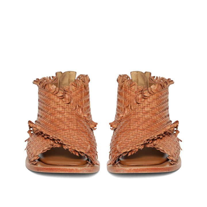 Saint Filomena Tan Woven Leather Sandals