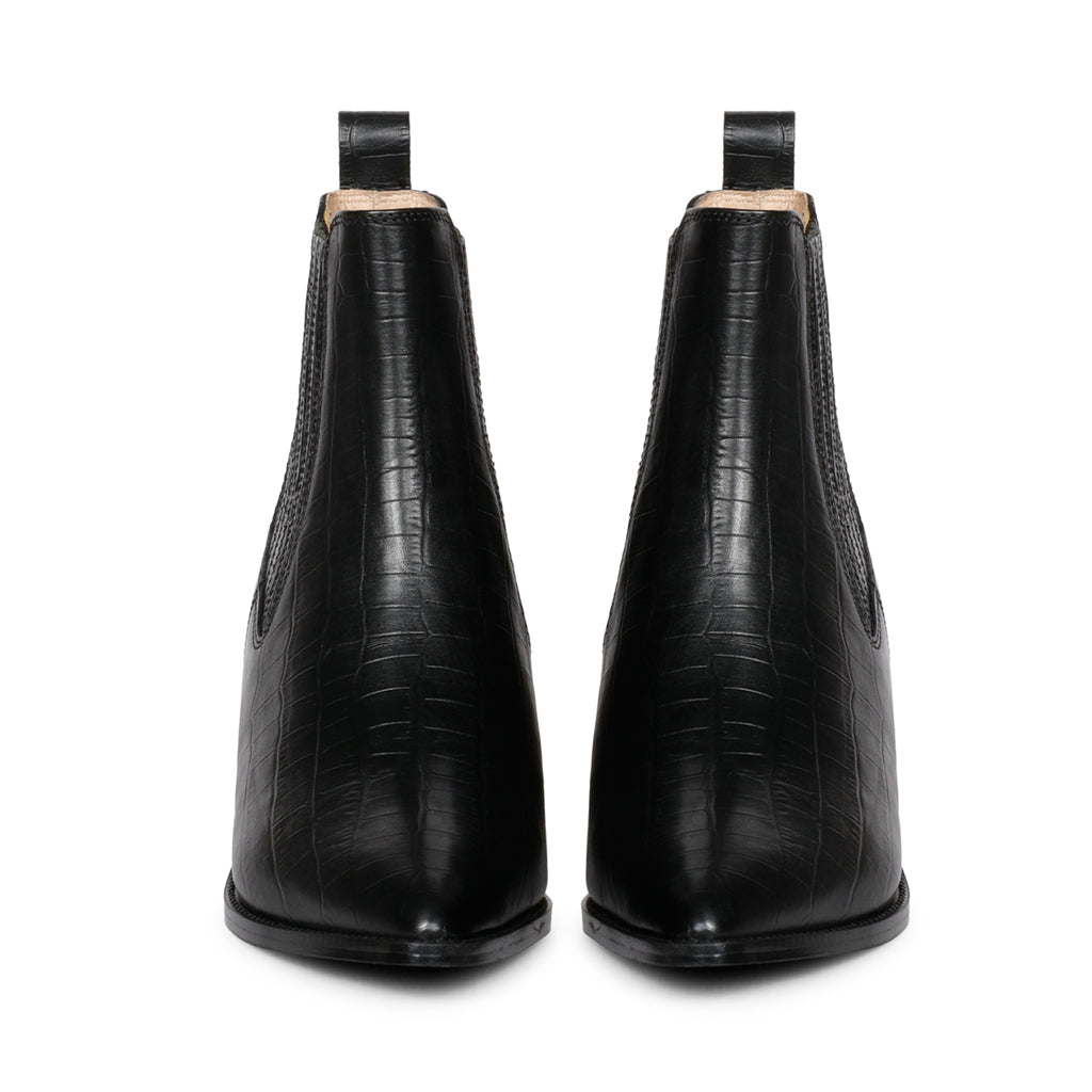 Saint Ilaria Black Croco Print Leather Ankle Boots - SaintG India