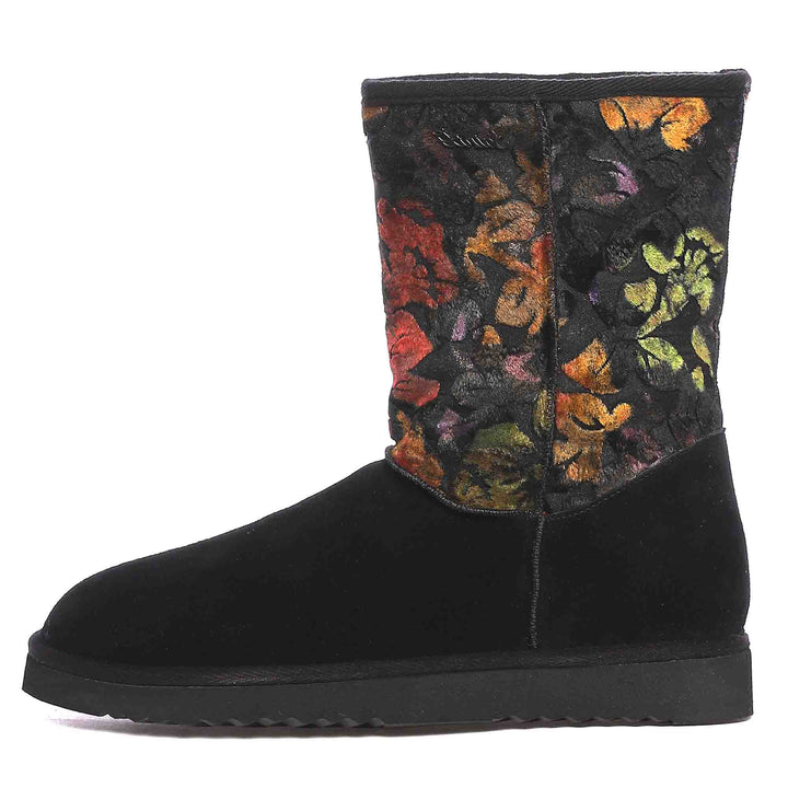 Saint Emmy Velvet Floral Black Suede Leather Snug Boots