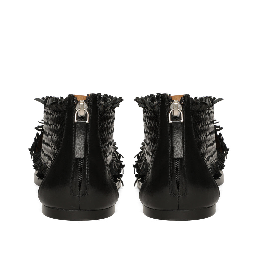 Saint Filomena Black Woven Leather Back Zip Sandals