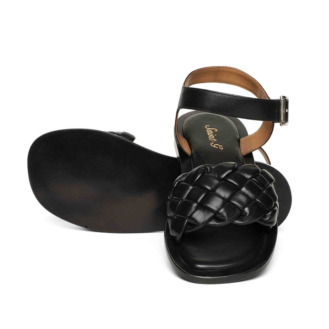 Saint Ricciarda Black Woven Leather Sandals