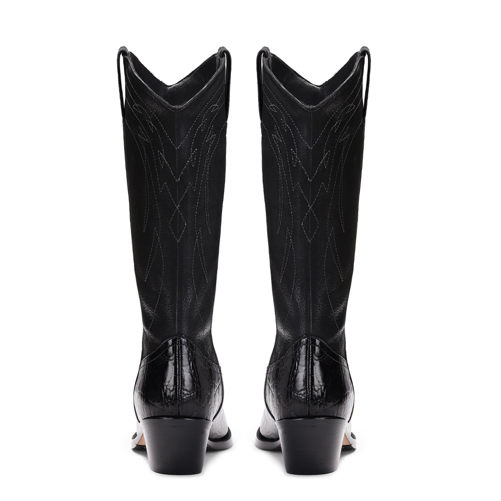 Saint Trinity Black Patent Leather cowboy Calf Length Boots - SaintG India
