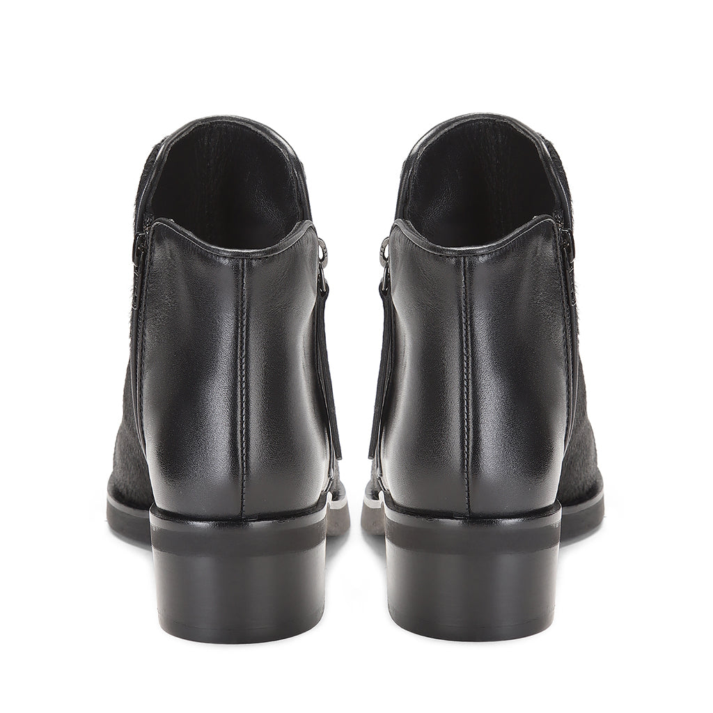 Saint Genevria Black Pony Hair Leather Ankle Boots