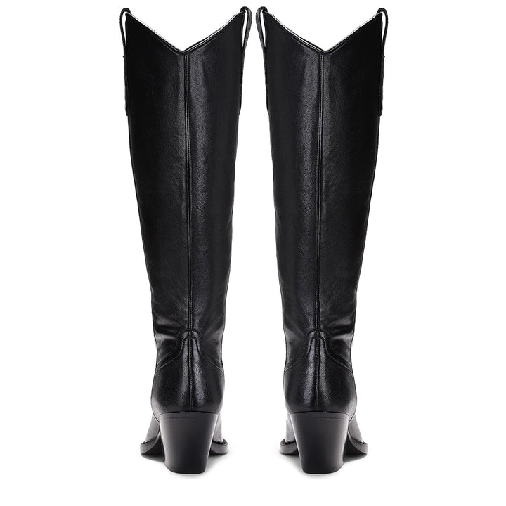 Saint Loanna Black Leather Knee High Long Boots