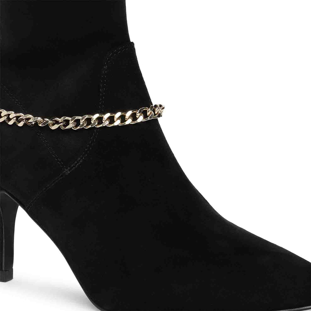 Saint Idalia Black Stretch Suede  Golden Chain Knee High Long Boots