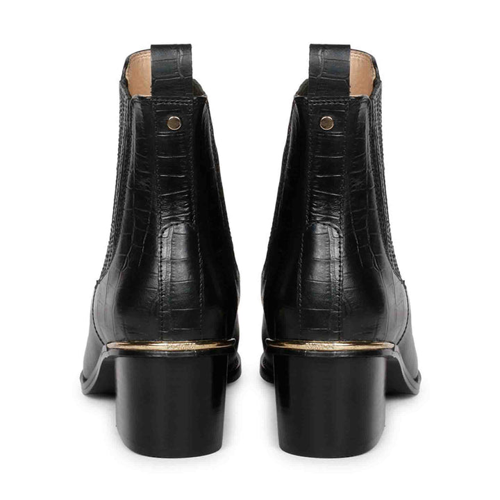 Saint Ilaria Black Croco Print Leather Ankle Boots - SaintG India