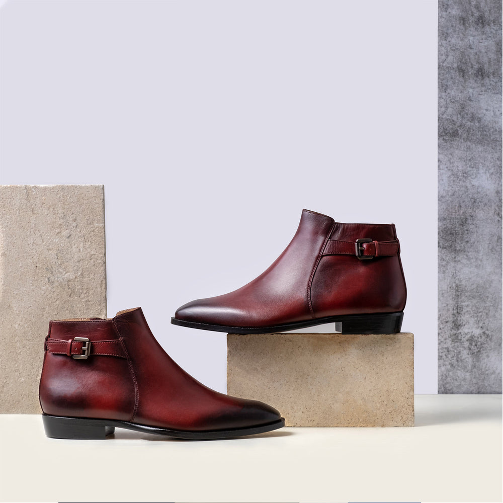 Saint Roger Red Leather Ankle Boot With Set - SaintG India