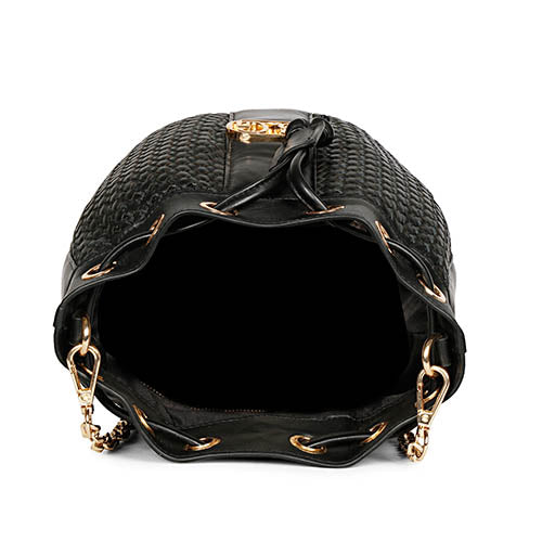 Halsey Black Hand Woven Leather Bucket Bags
