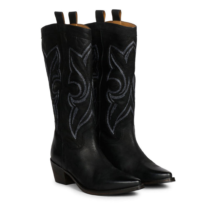 Saint Ashley Black Leather cowboy Calf Length Boots - SaintG India