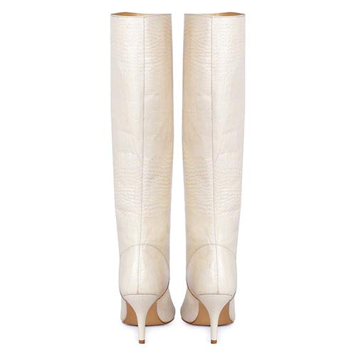Saint Adella Croc Embossed Off White Leather Long Boots