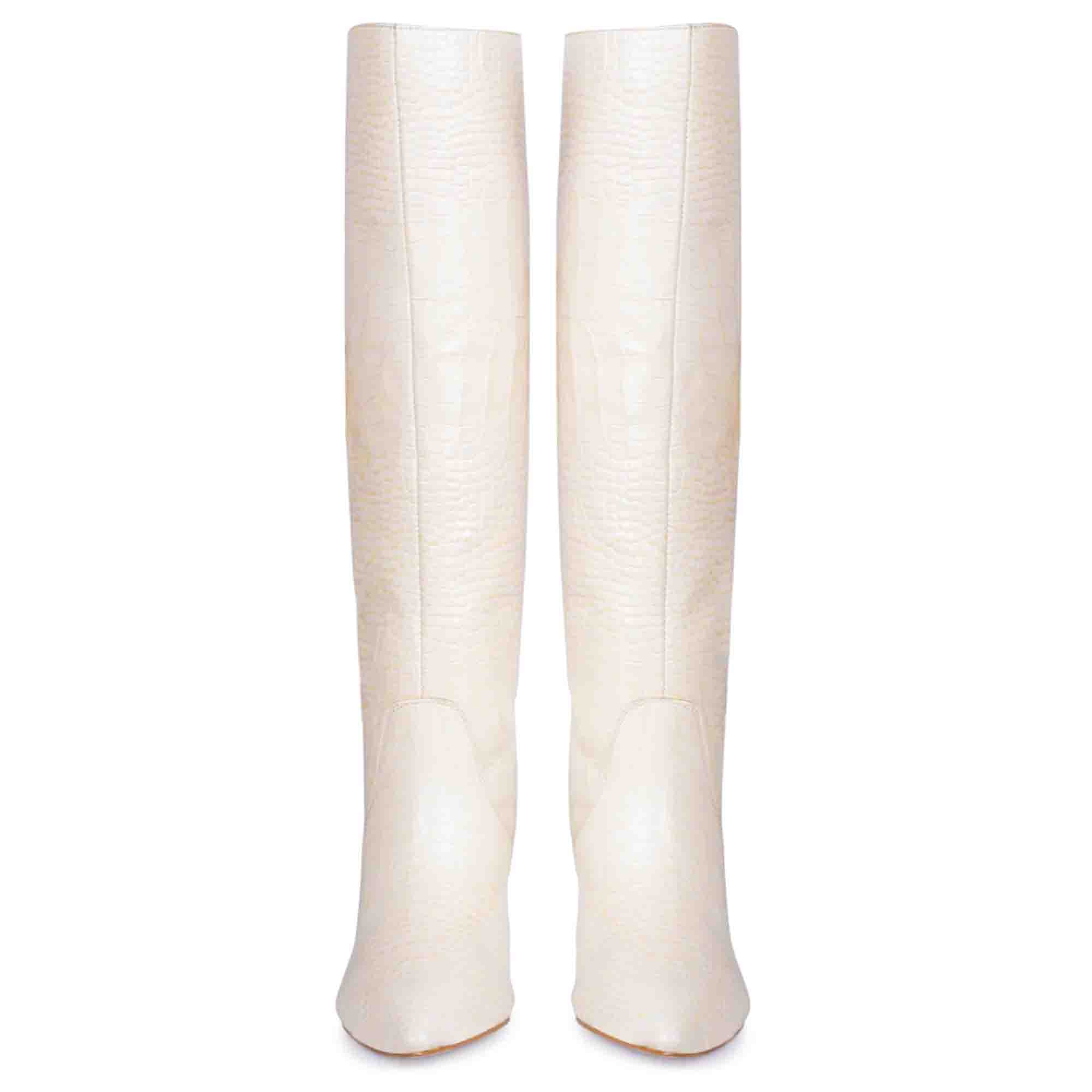 Saint Adella Croc Embossed Off White Leather Long Boots – SaintG India