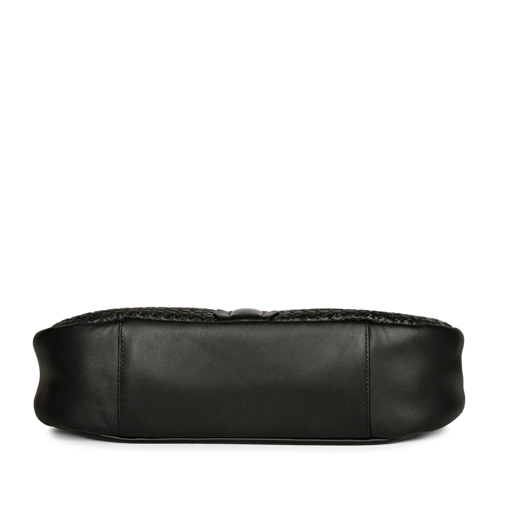 Tesorina Black Hand Woven Leather Hobo Bags