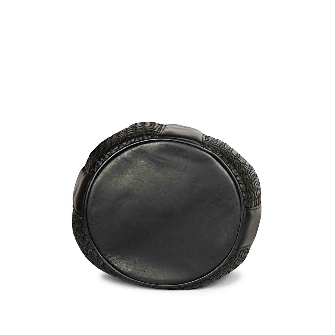 Halsey Black Hand Woven Leather Bucket Bags