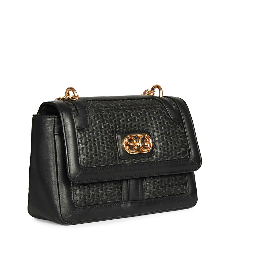 Addie Black Hand Woven Leather Sling Bags