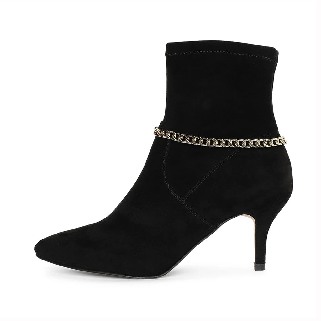 Saint Andrea Black Stretch Suede Chain Embellished Ankle Boots