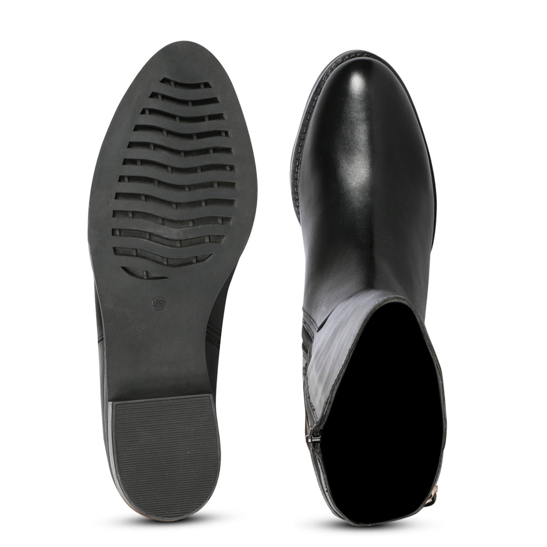 Saint Bijou Buckle Decorative Black Leather Long Boots