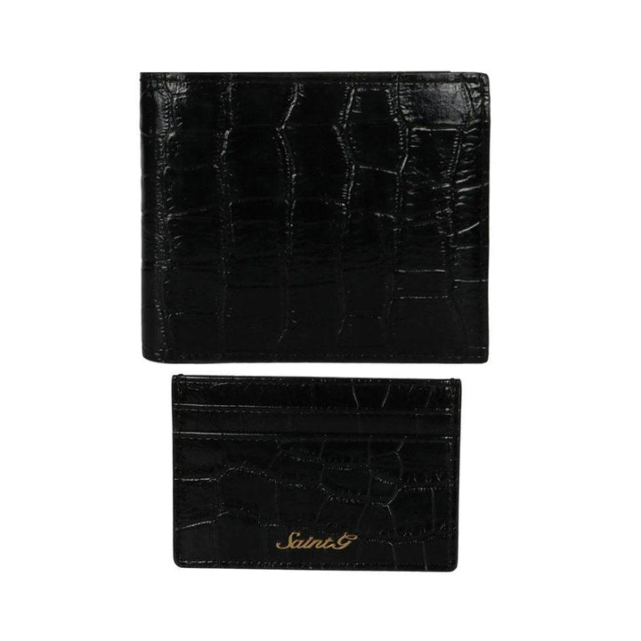 Black Croco Leather Men's Wallet Set - SaintG India